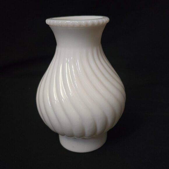 Vtg Swirl Hurricane Lamp Shade - Milk Glass - 5" W x 7" H  (3" Btm & Top) - Picture 1 of 6